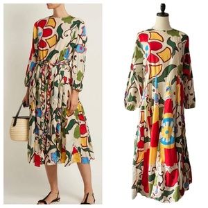 Rhode Devi Puff Sleeve Midi Dress in Bright Floral | MEDIUM